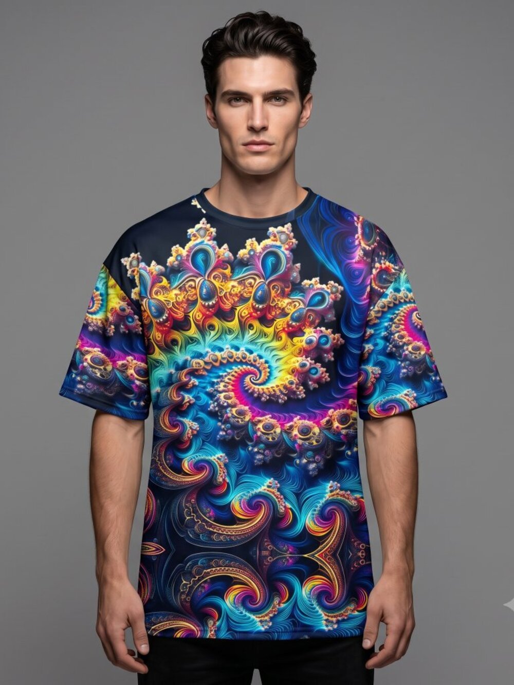 Psychedelic Rave Tee Shirt 3D Fractal Waffle Heavyweight T-Shirt Size 3XL